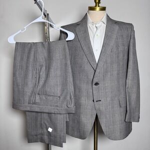 Walton Clothes 2-Piece Suit Mens 40R 37x30 Grey Glen Plaid Vintage 2-Button Wool